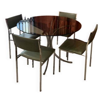 Table ronde en verre & 4 chaises