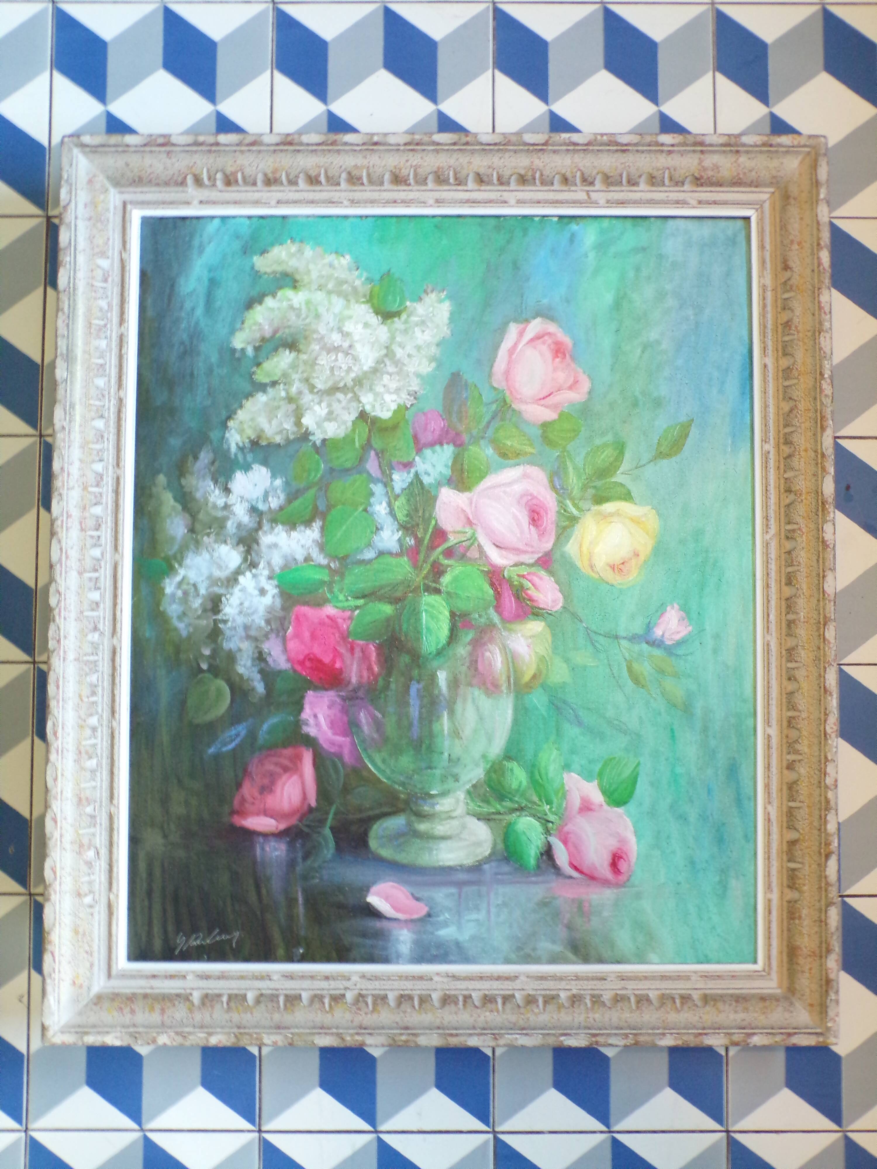 Old painting representing a bouquet of flowers