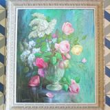 Old painting representing a bouquet of flowers