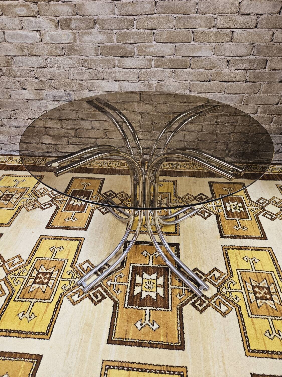 Vintage smoked glass dining table, Italy 1970s