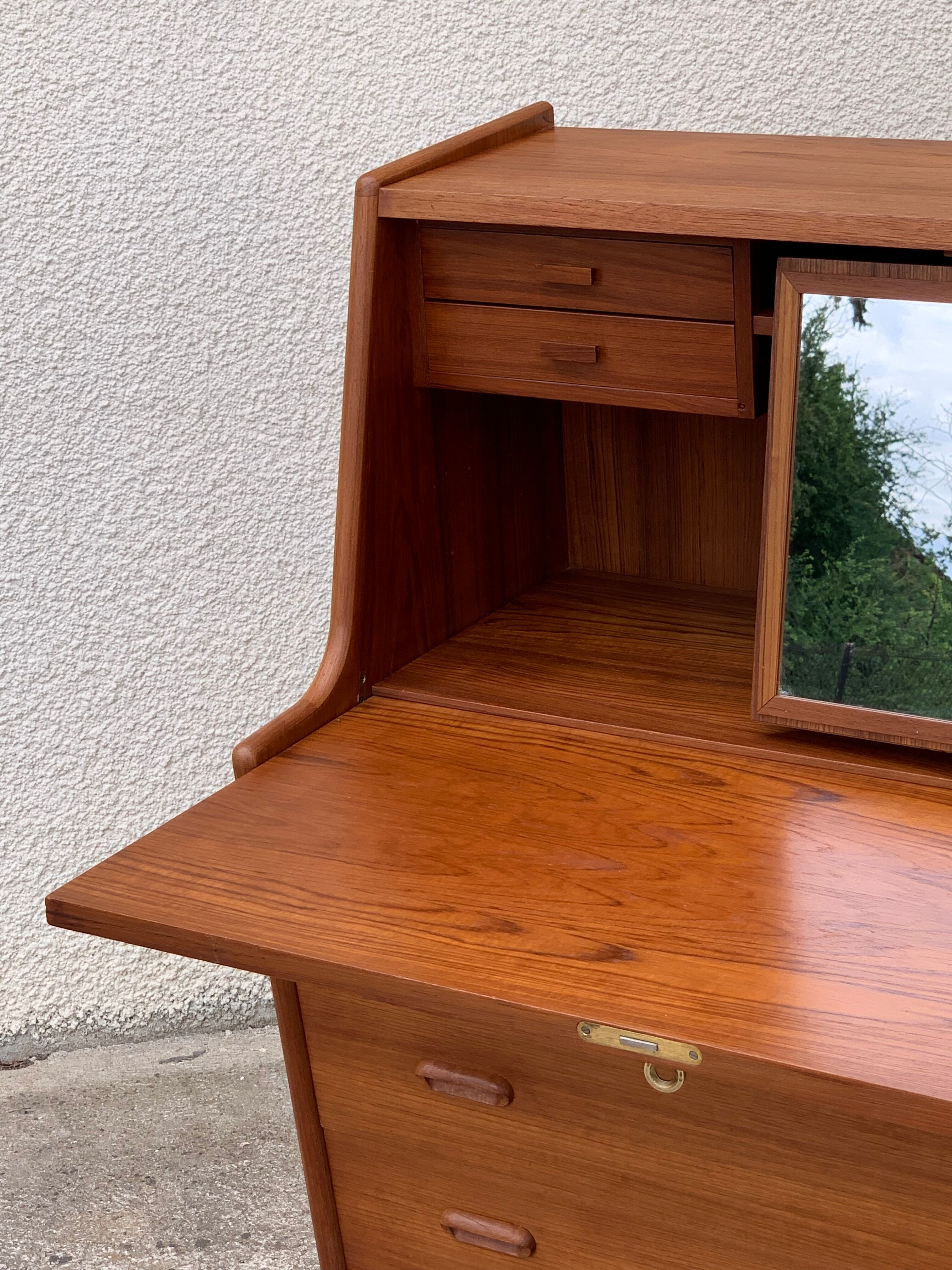 Secretary chest of drawers Teak by Arne Wahl Iversen for Falster Modelfabrik 1960