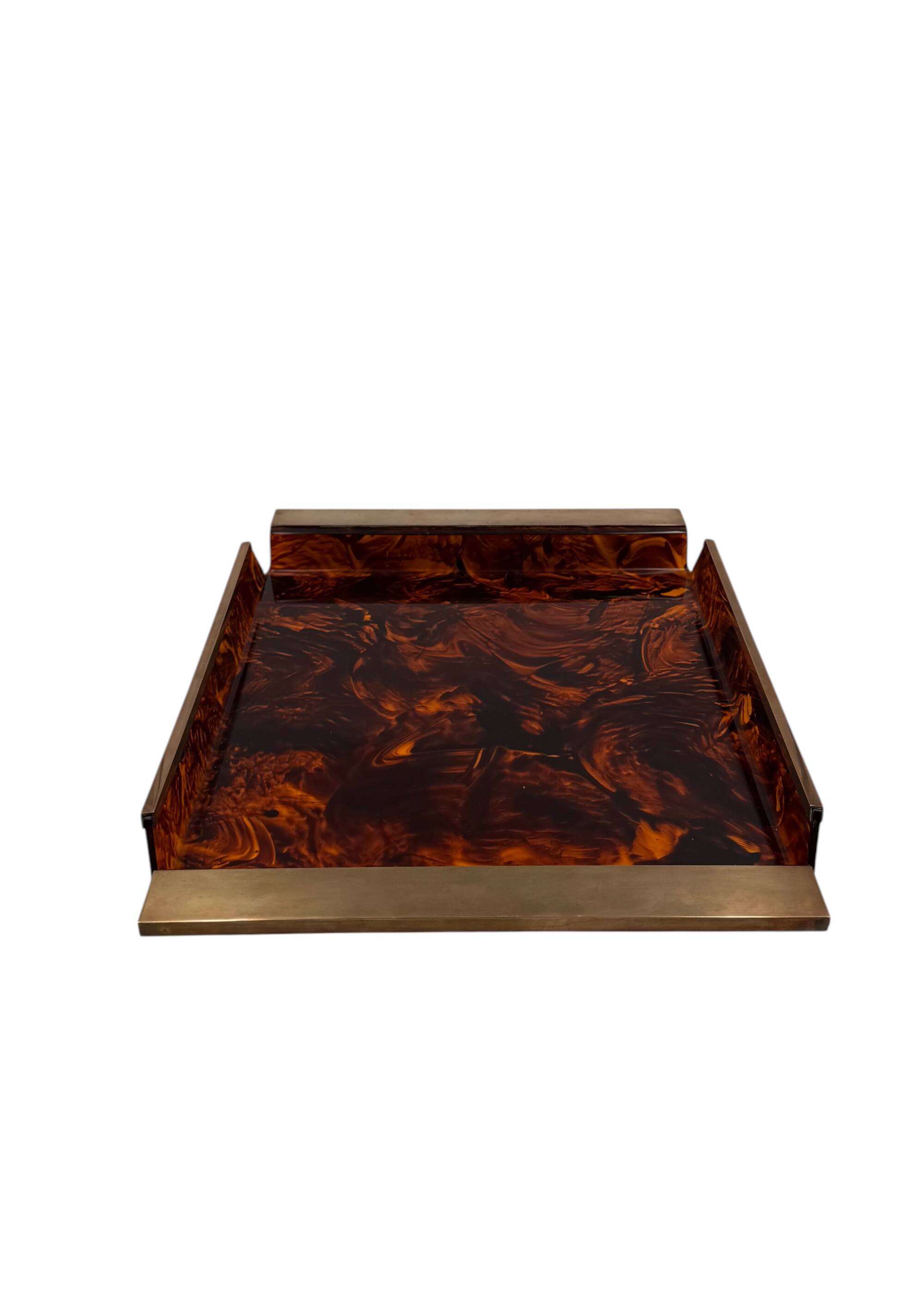 Hollywood regency brass and tortoiseshell lucite tray, Italy 1970s
