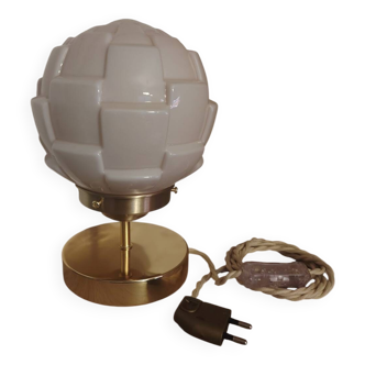 Cubical opaline rose Art Deco lamp on a stem