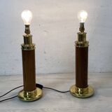 Pair of vintage 1960s lamp bases in wood and brass