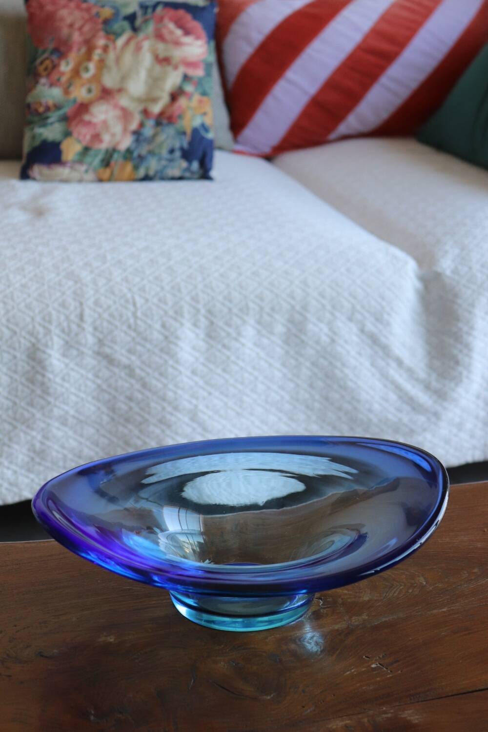 Vintage Scandinavian blue glass bowl