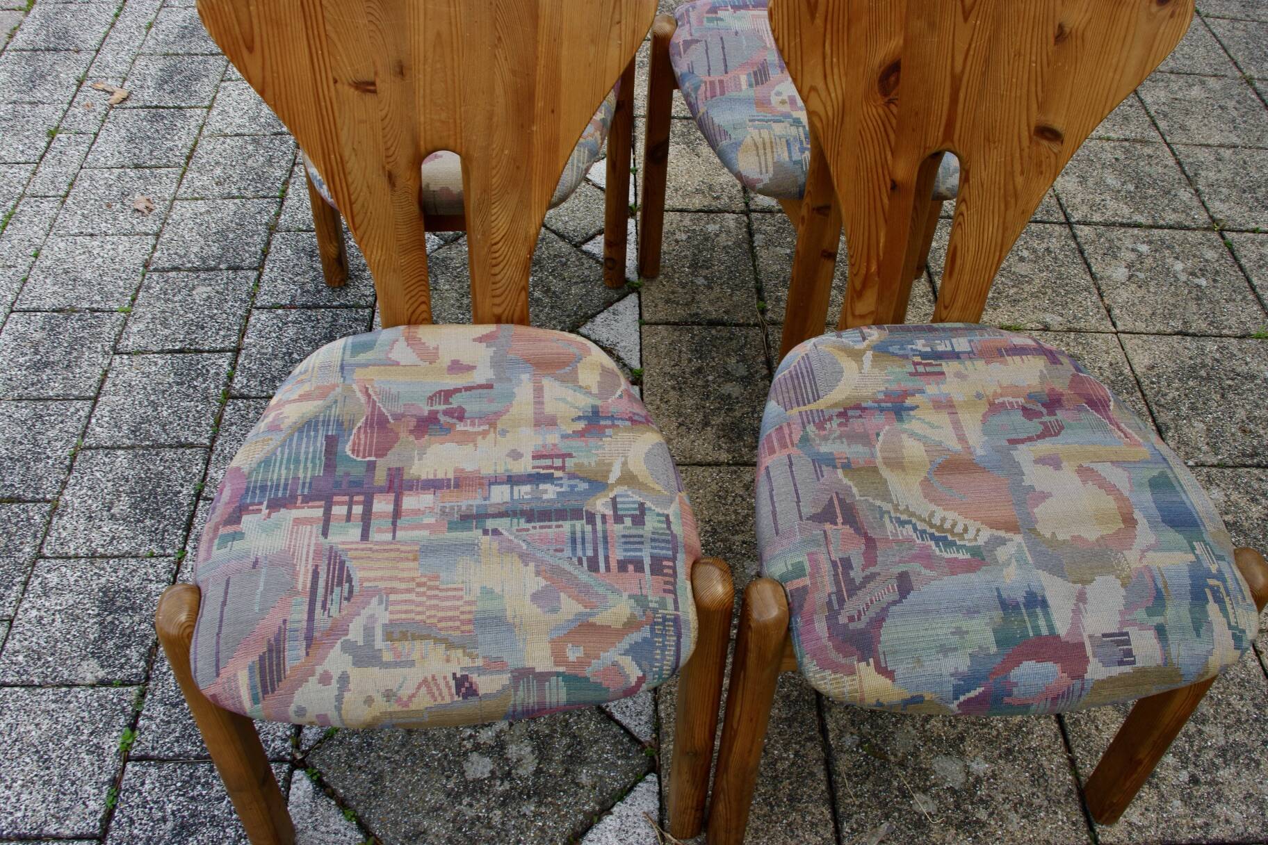 Set of 4 vintage swedish solid pine chairs 1960