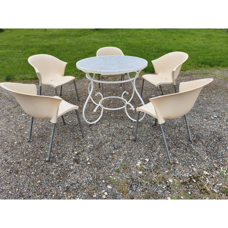 Salon de jardin fer forgé table + 5 fauteuils