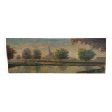 Table Painting Old landscape signed circa 1960