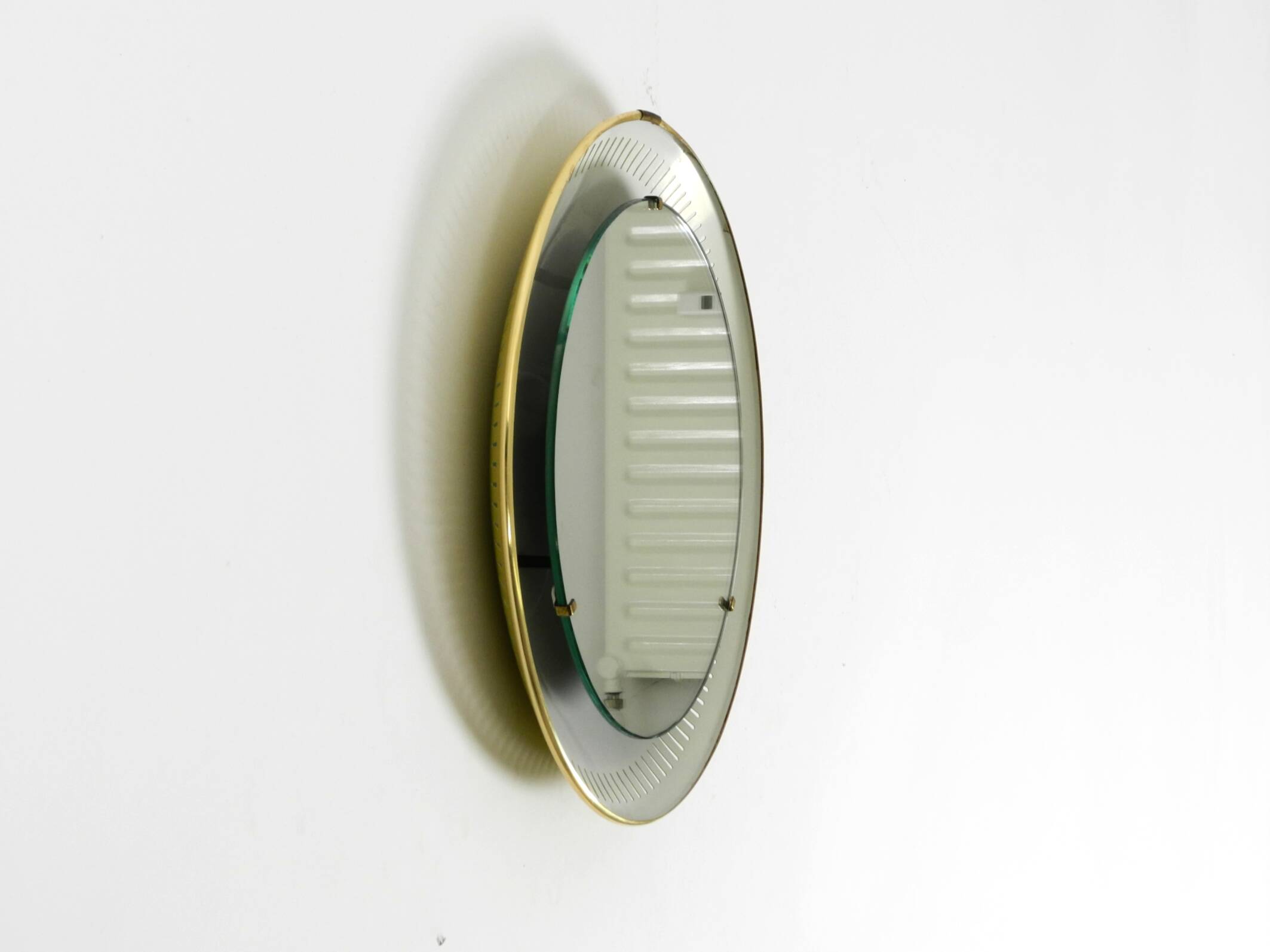 Rare round illuminated mid-century Hillebrand metal mirror from 1966