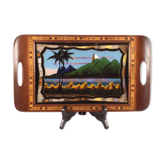 Butterfly inlaid wooden marquetry serving tray, Rio de Janeiro 1930s.