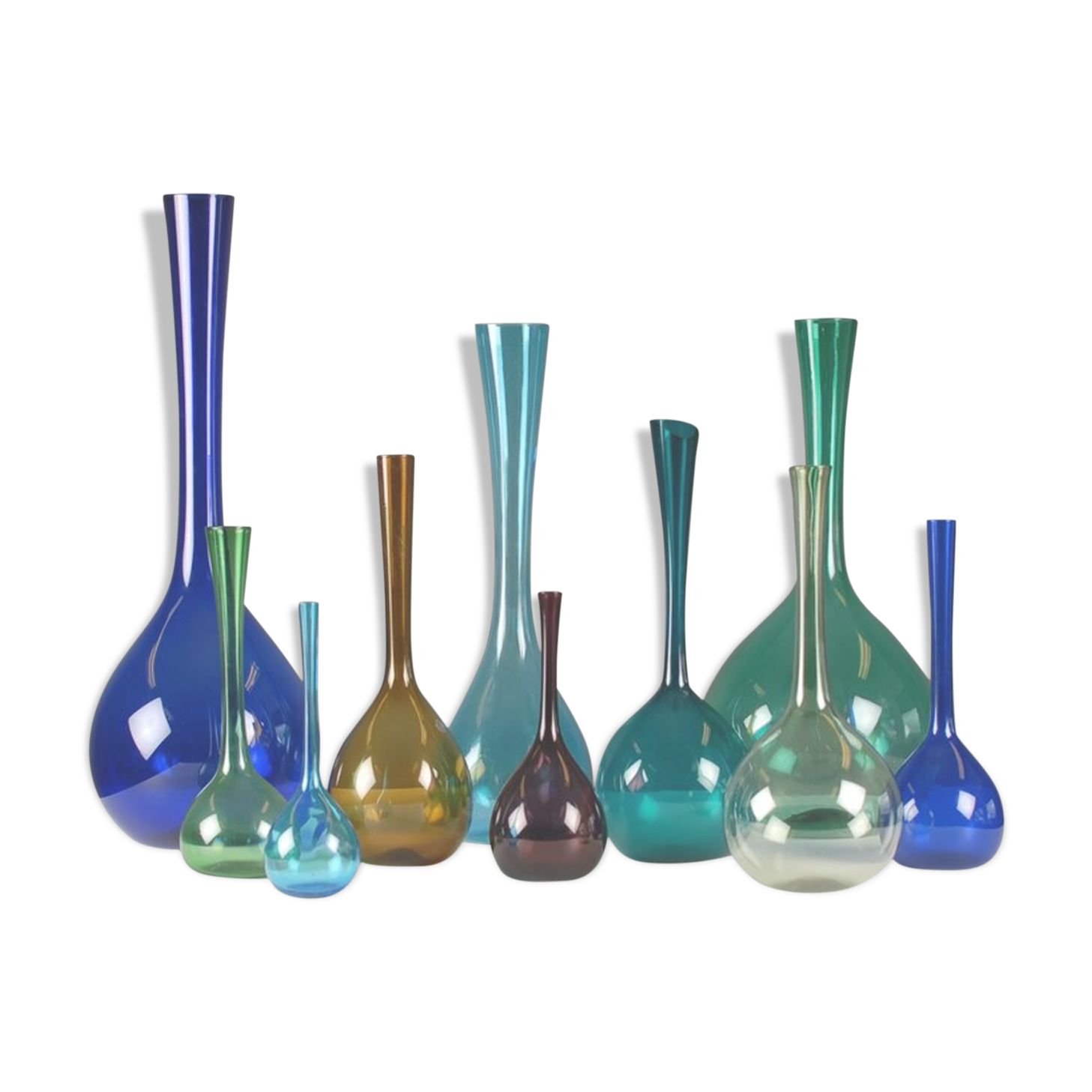 Set of 10 Scandinavian glass vases by Arthur Aercy for Gullaskuff, 1960s,