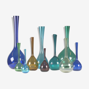 Set of 10 Scandinavian glass vases by Arthur Aercy for Gullaskuff, 1960s,