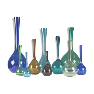 Set of 10 Scandinavian glass vases by Arthur Aercy for Gullaskuff, 1960s,