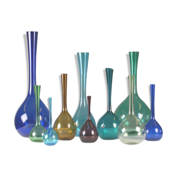 Set of 10 Scandinavian glass vases by Arthur Aercy for Gullaskuff, 1960s,