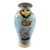 Faience vase from Blois signed Ulysse Bruneau Balon, decorated with a swan and crown.