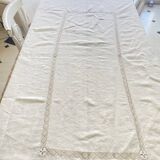 Nappe ancienne  broderie anglaise et ses 12 serviettes - 230x145 cm - Lin