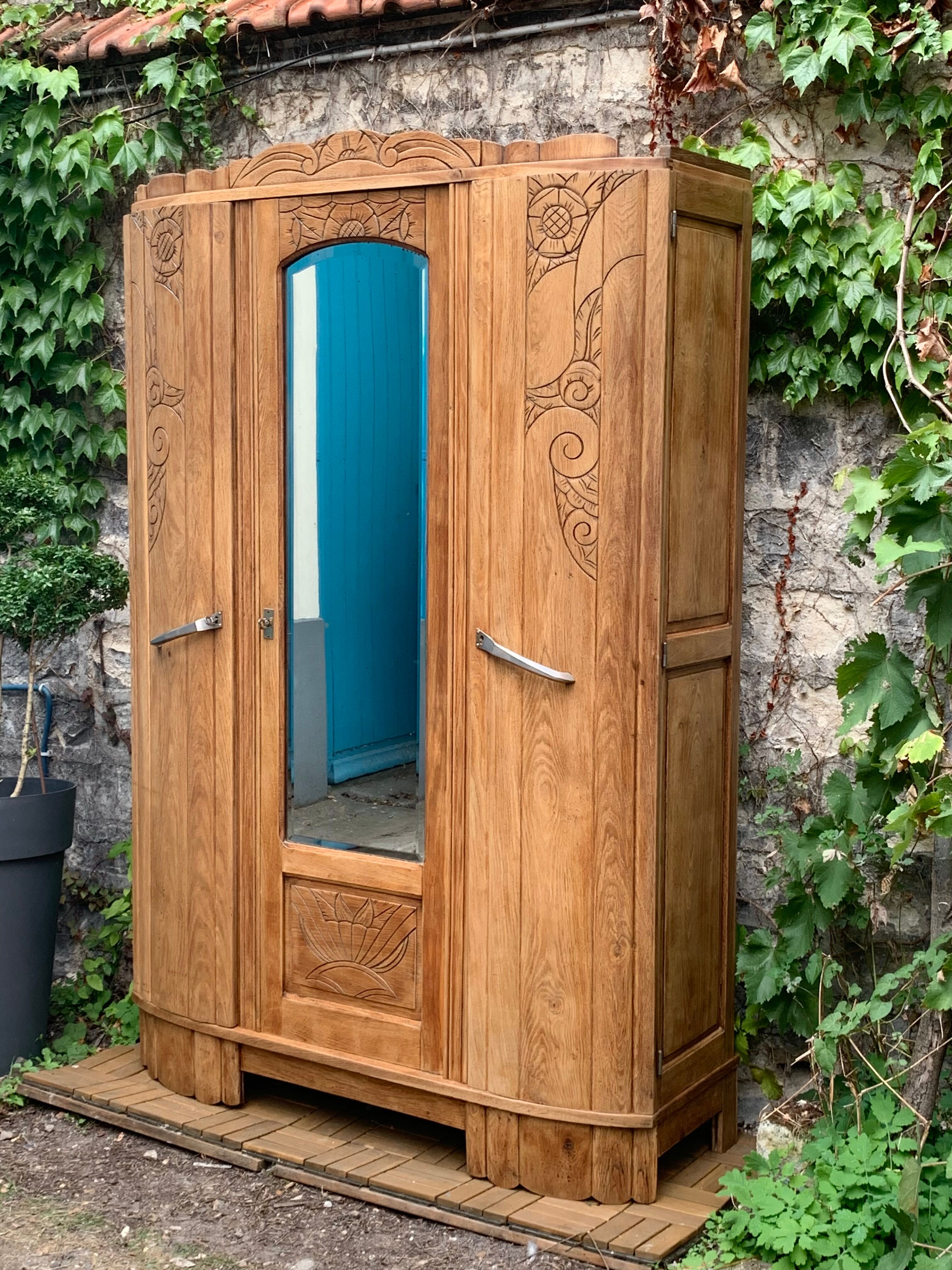 Parisian art deco wardrobe solid raw oak 1930