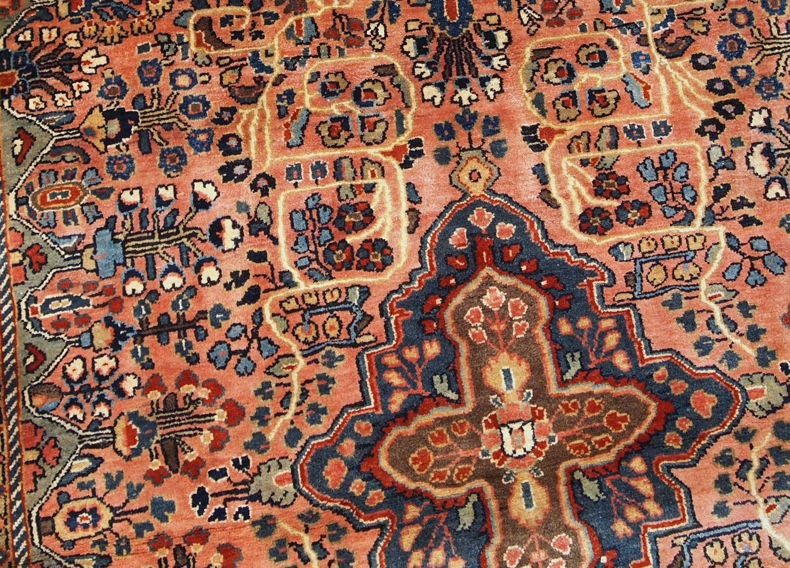 Handmade antique Persian Sarouk rug 3.4' x 5.3' (103cm x 161cm) 1920s -1B699