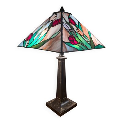 Lampe en verre cloisonné style Tiffany, vers 1975-85