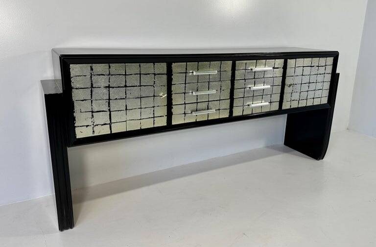 Italian Midcentury Black and Silver Leaf Sideboard, 1950s