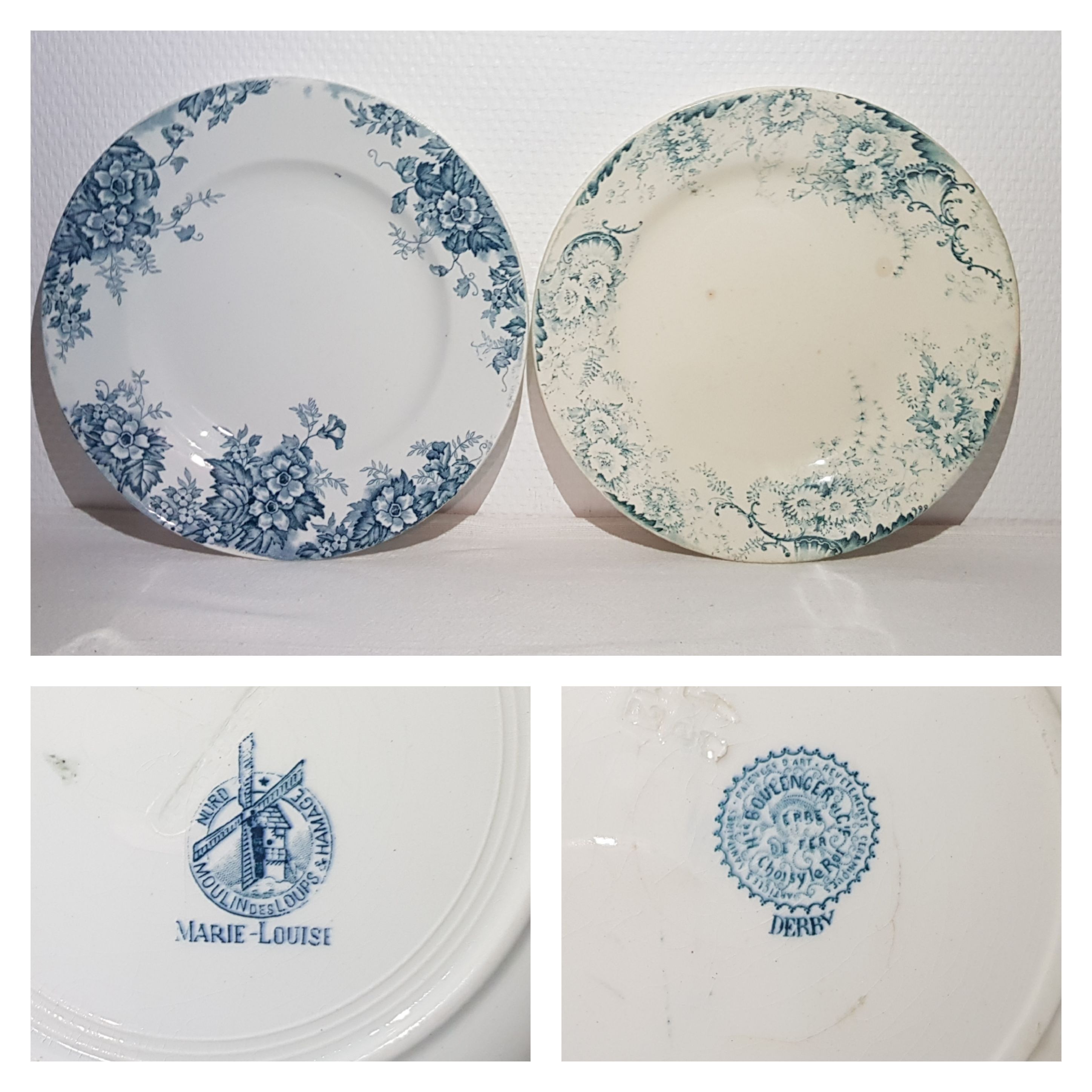 Set of 4 mismatched flat plates from different earthenware, iron earth