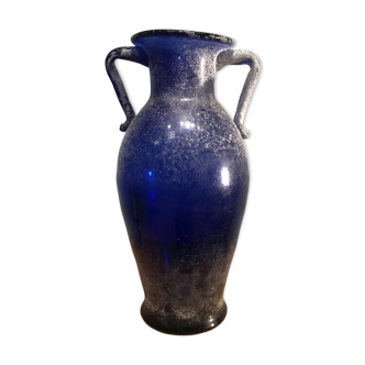 High cobalt scavo murano glass amphora or vase