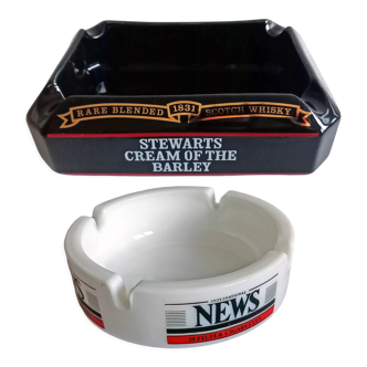 Set 2 advertising ashtrays Collection "International News" "Stewarts Cream Of The Barley" Vintage