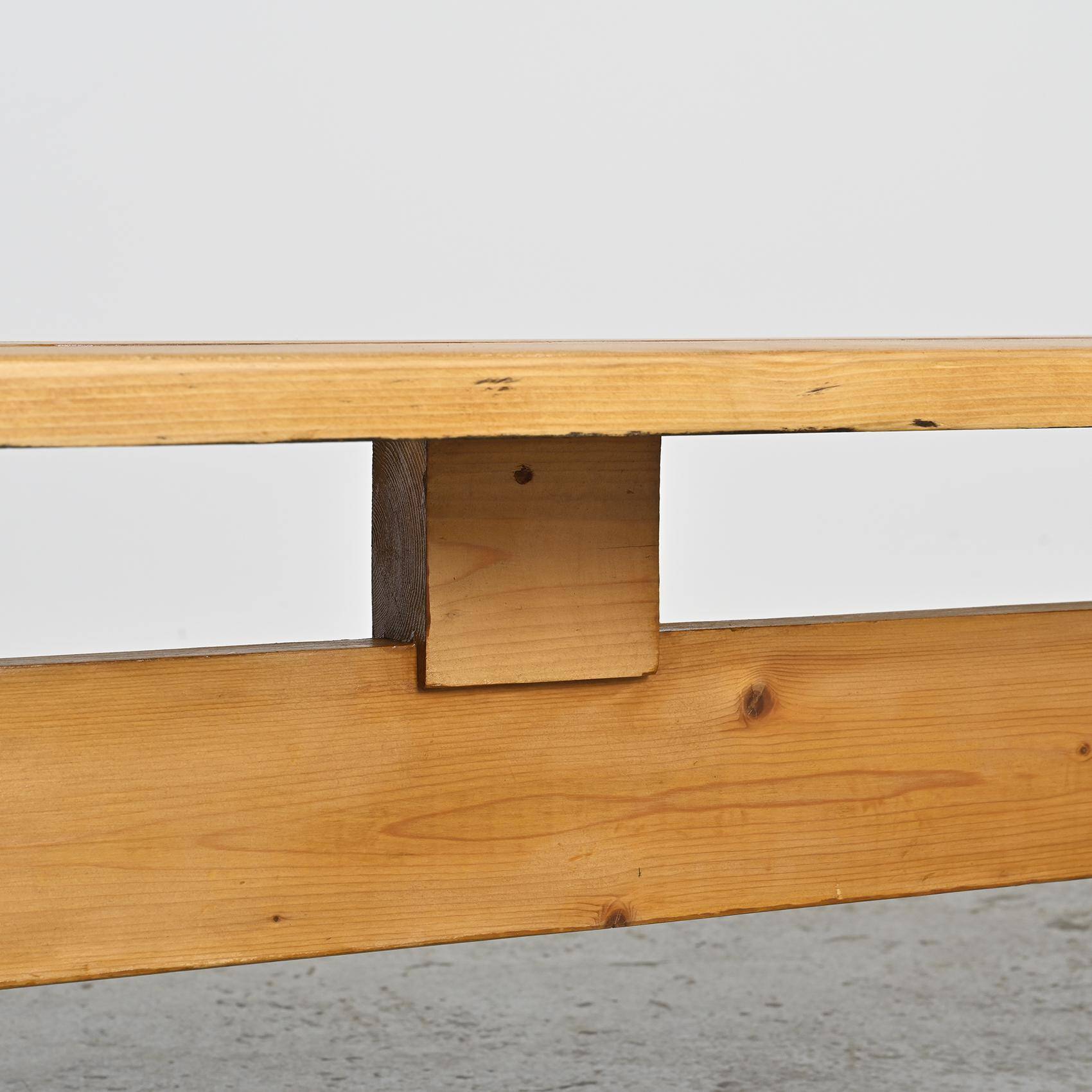 Large solid pine bench, Les Arcs, circa 1973