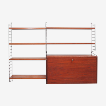 1960s wall unit with secretray in teak, Nisse Strinning
