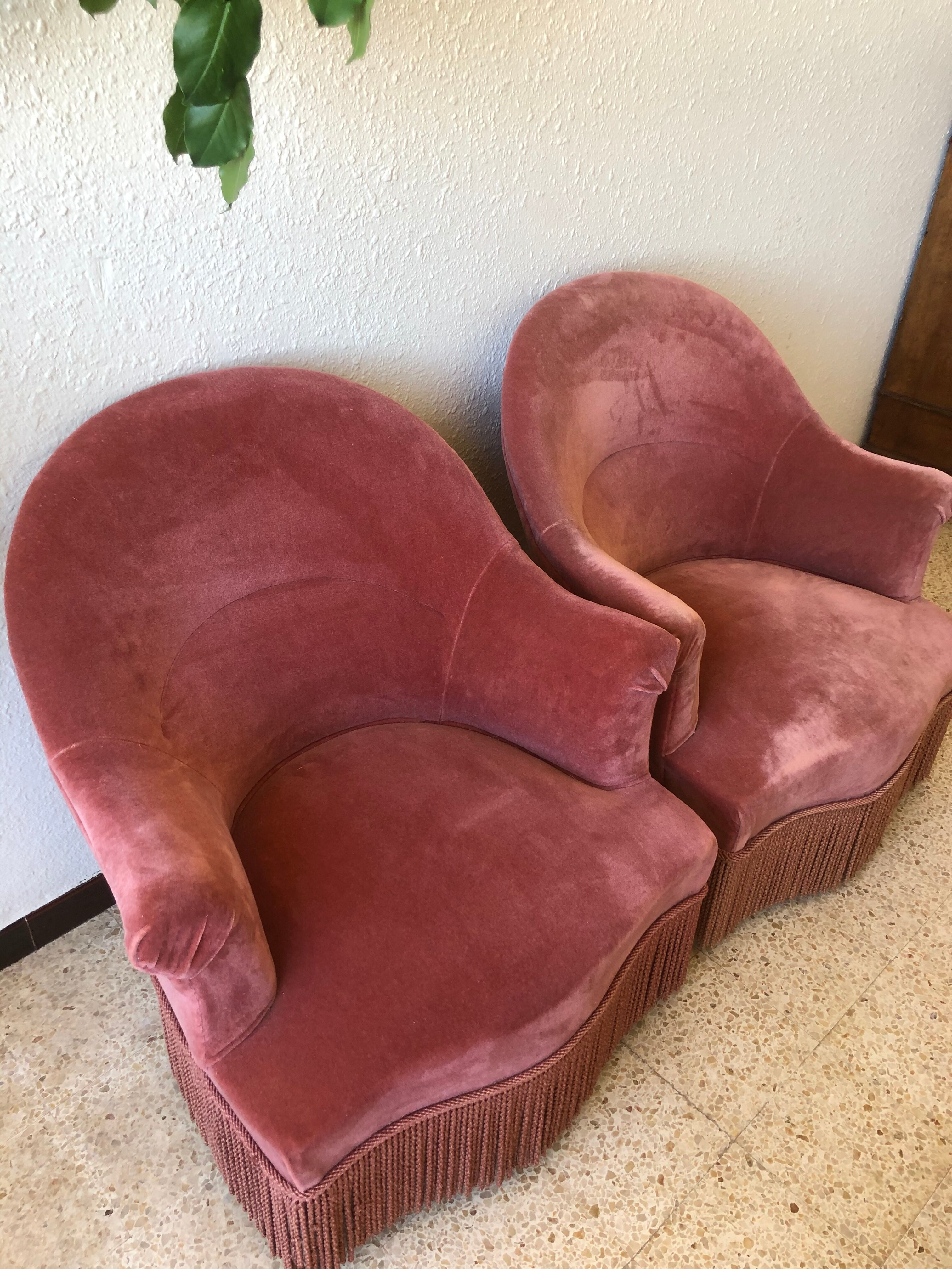Pair of vintage pink velvet toad chair