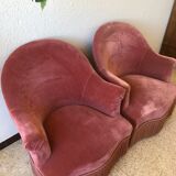 Pair of vintage pink velvet toad chair