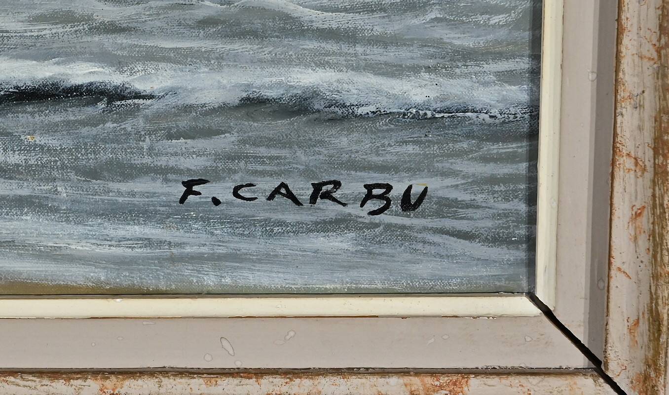 Grande Huile sur Toile Marine signée F. Carbu – XXe