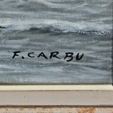 Large Oil on Marine Canvas signed F. Carbu – 20th