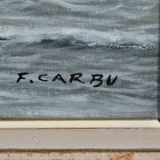 Large Oil on Marine Canvas signed F. Carbu – 20th