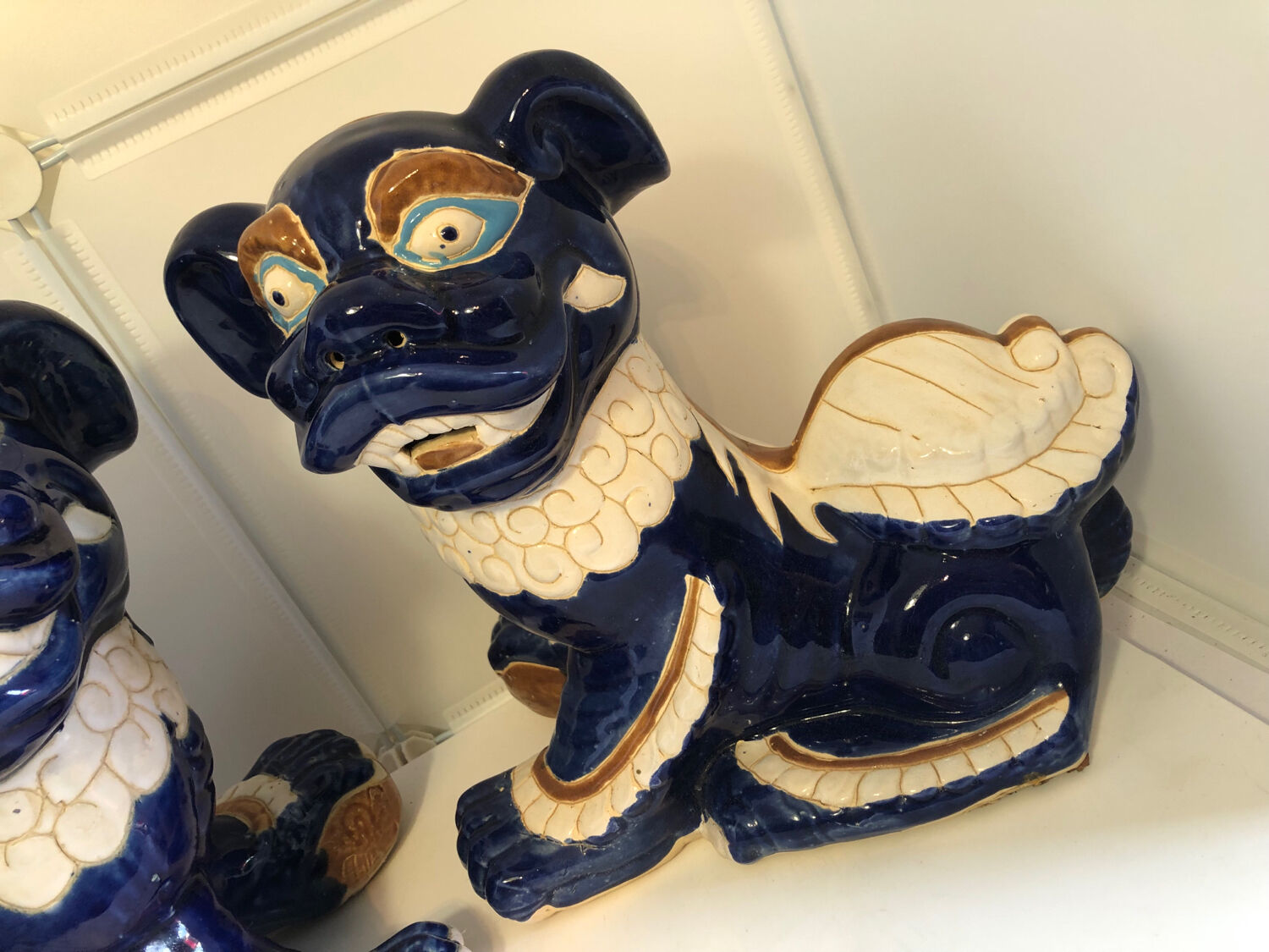 Vintage Chinese food dog ceramic Chinese blue and white dogs foo