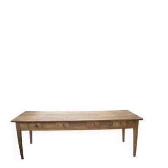 Pine and oak farmhouse table with multiple drawers, communal type, 240cm.