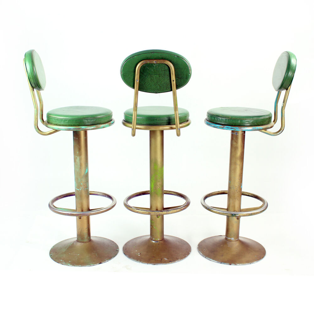 Tabourets de bar en métal et cuir, Tchécoslovaquie années 50