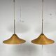Pair pencil reed rattan bamboo and brass pendants, Italy 1970s