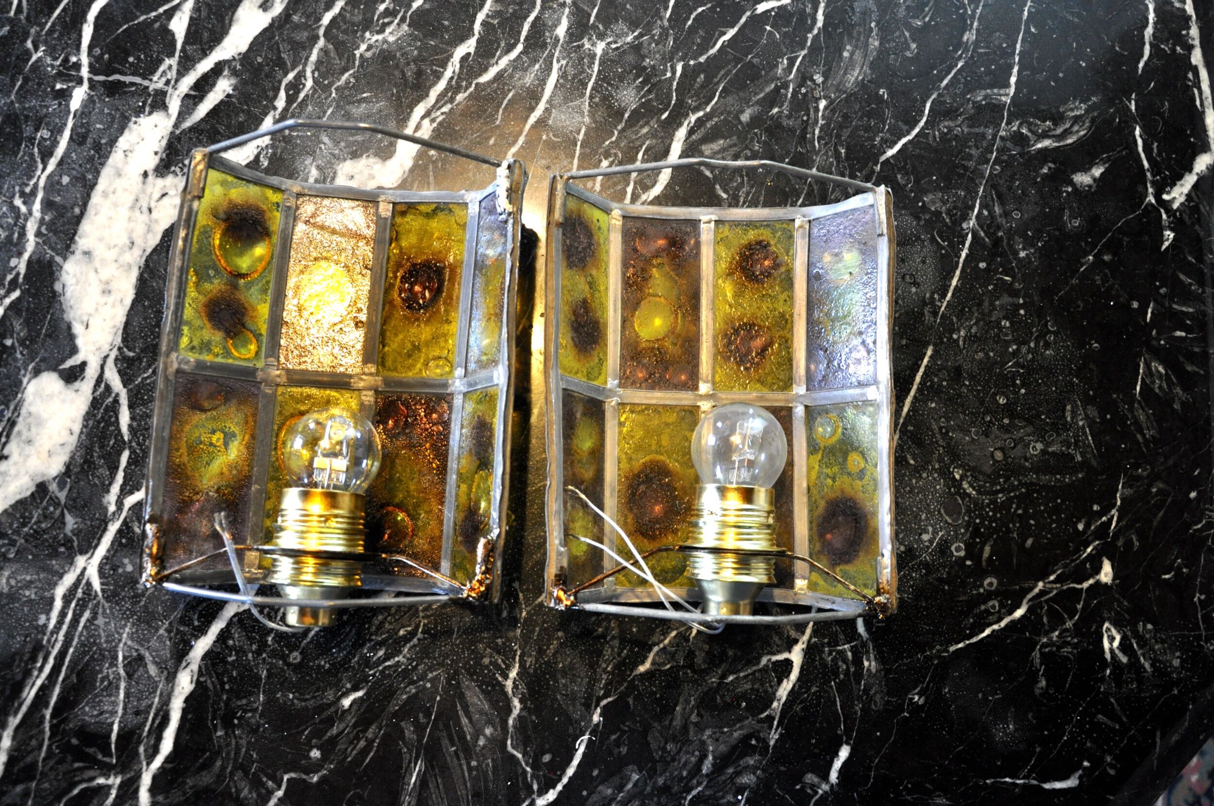 Pair of brutalist sconces by Felipe Derflingher for Feders, blown glass, 1960, Mexico