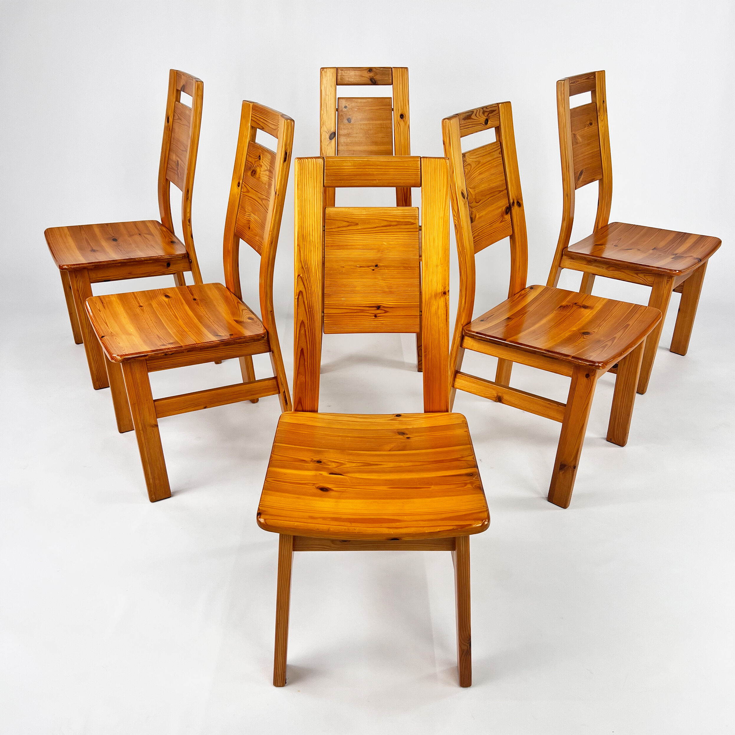 Set of 6 Pine Dining Chairs by Tapiovaara for Laukaan Puu Finland, 1960s