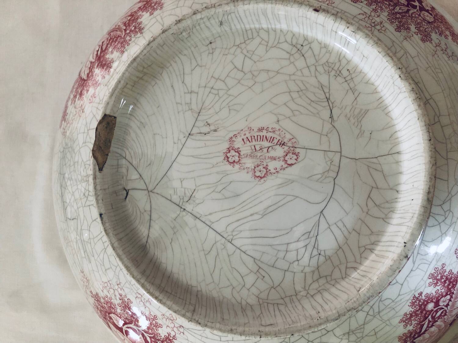 Old basin/washbowl in earthenware stamped JARDINIÈRE