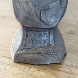 Pair of cast iron chenets, Love victorious