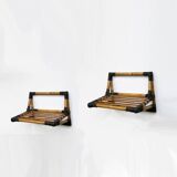 Pair of vintage 1950s rattan bedside shelves