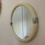 Vintage mirror round edge in white plastic and chrome diameter 46 cm