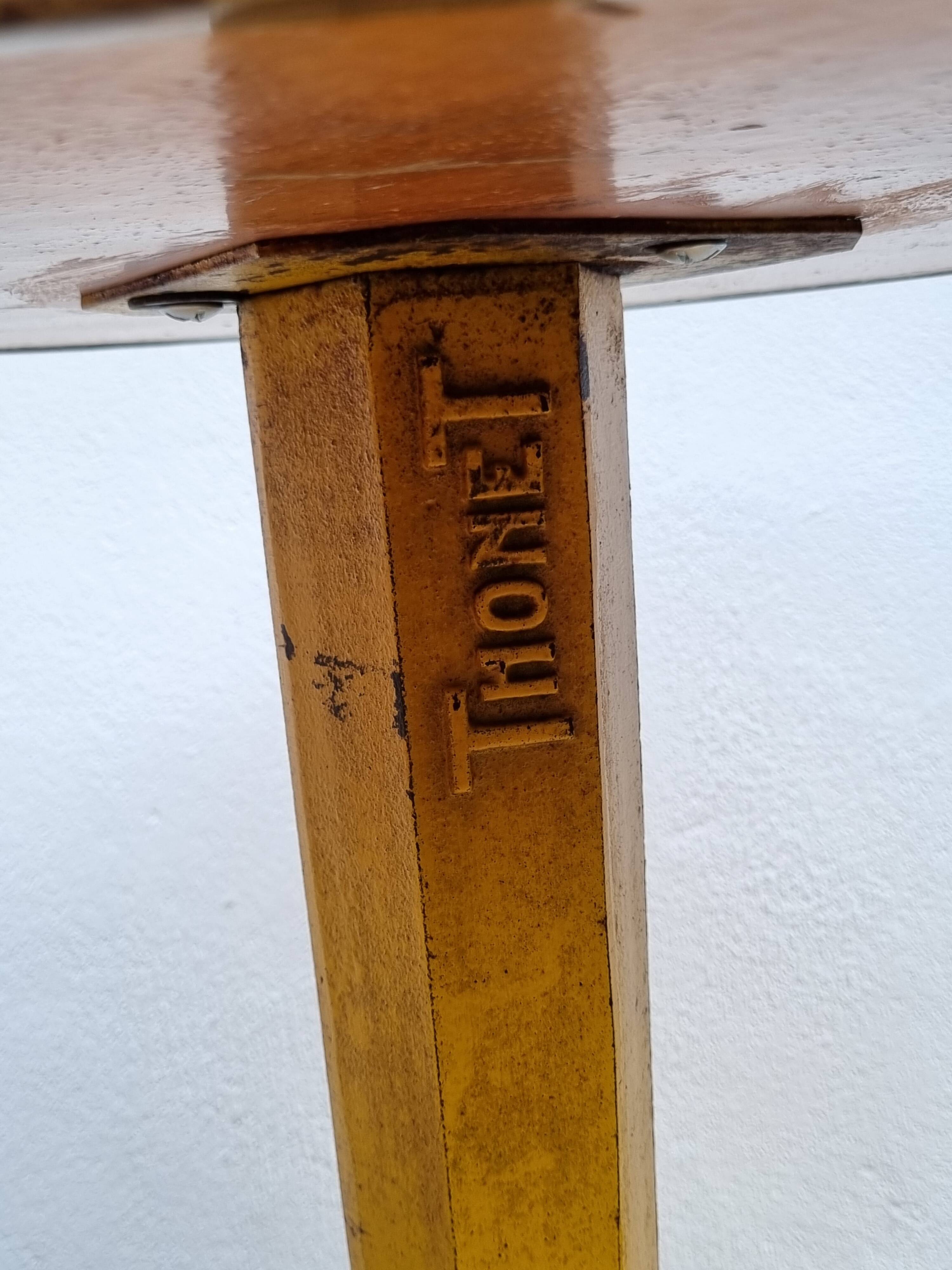 Vintage Thonet bistro table in yellow lacquered metal and Formica top