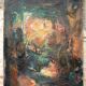 Oil on canvas signed Monique Humbert, large abstract composition, wall painting, interior decoration.