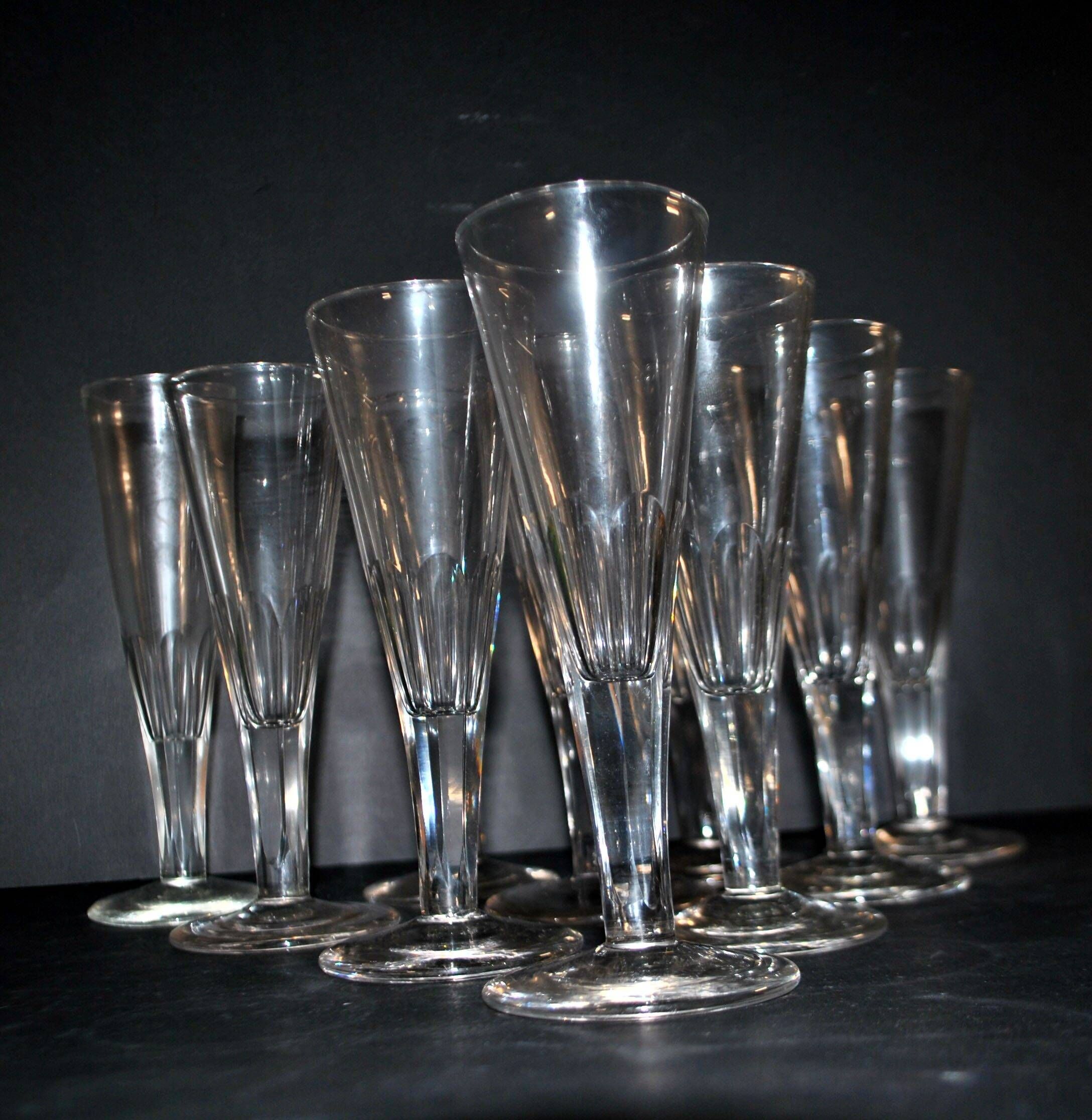 Portieux? Set of 10 cut glass champagne flutes from 1900 bistro.