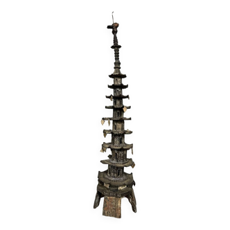 China 19th century: hard stone pagoda topped with a bird / h70cm