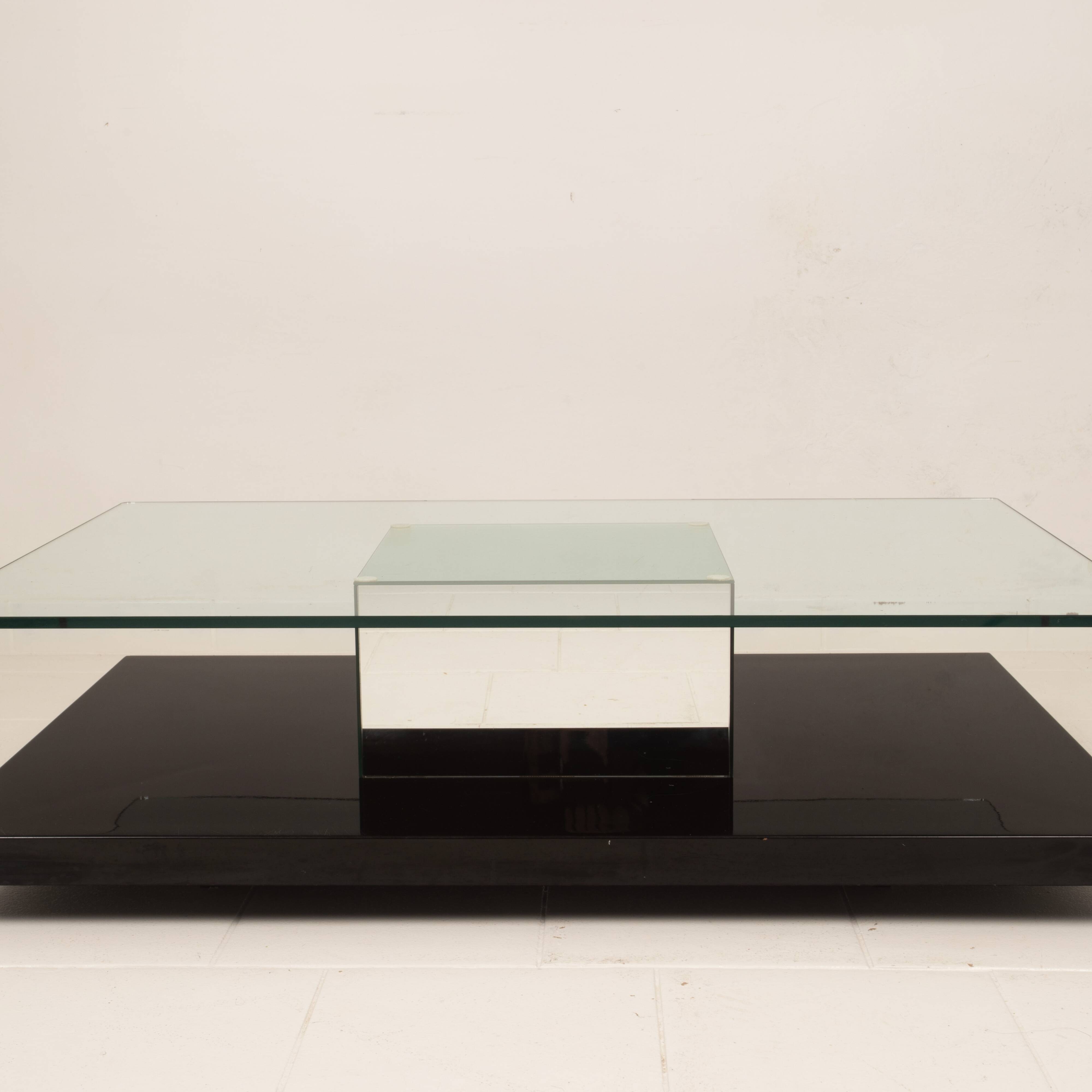 Cidue Mid Century Italian Black Lacquer, Mirror and Glass Coffee Table 1970
