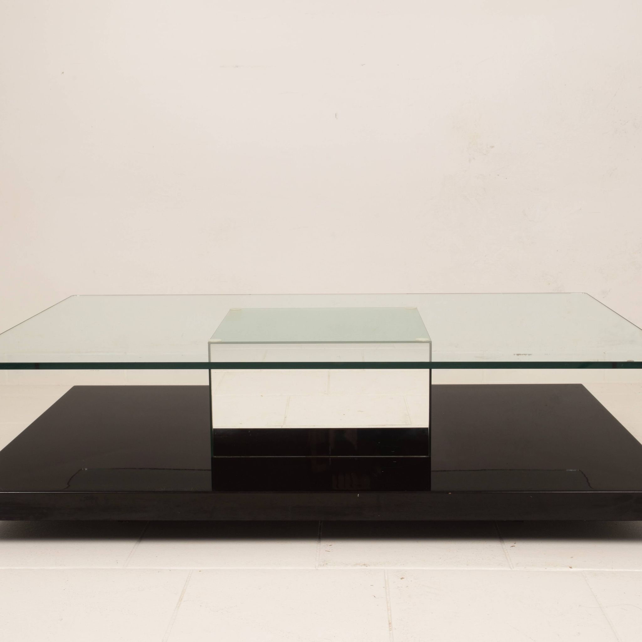 Cidue Mid Century Italian Black Lacquer, Mirror and Glass Coffee Table 1970